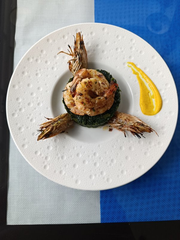 Grilled King Prawns with Spinach